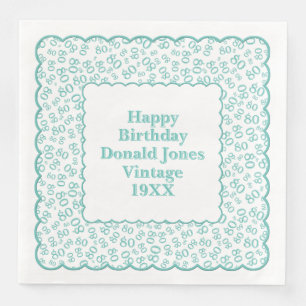 Serviette En Papier 80e anniversaire Numéro Motif Scallops Turquoise/b