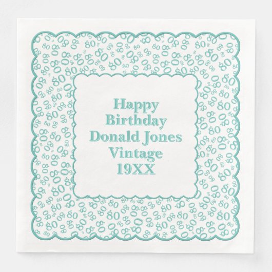 Serviette En Papier 80e anniversaire Numéro Motif Scallops Turquoise/b (Devant)