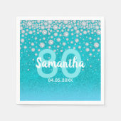 Serviette En Papier 80e anniversaire parties scintillant turquoise ble (Devant)