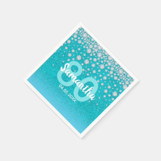 Serviette En Papier 80e anniversaire parties scintillant turquoise ble (Coin)