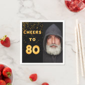 Serviette En Papier 80e anniversaire photo ballons d'or noir (En situation)