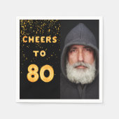 Serviette En Papier 80e anniversaire photo ballons d'or noir (Devant)