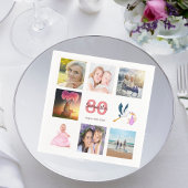 Serviette En Papier 80e anniversaire photo collage blanc rose nom