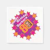 Serviette En Papier 80e anniversaire photo et nom rose star serviettes (Devant)