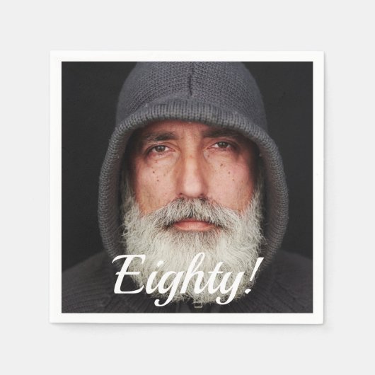 Serviette En Papier 80e anniversaire photo quatre-vingts hommes script (Devant)