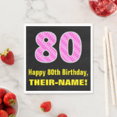 Serviette En Papier 80e anniversaire : Pink Stripes and Hearts "80" + (En situation)