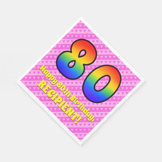 Serviette En Papier 80e anniversaire : Pink Stripes & Hearts, Arc en c (Coin)