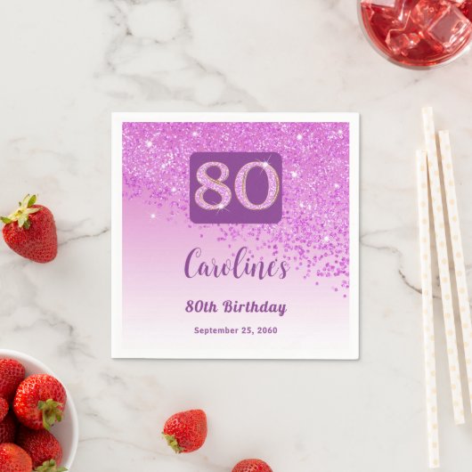 Serviette En Papier 80e anniversaire Pretty Pink Parties scintillant s (En situation)