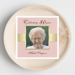 Serviette En Papier 80e anniversaire Rose de fête Gold Photo Napkins