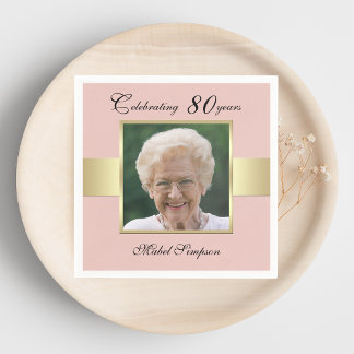 Serviette En Papier 80e anniversaire Rose de fête Gold Photo Napkins