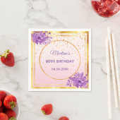 Serviette En Papier 80e anniversaire rose fleurs violet or (En situation)
