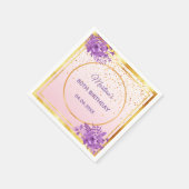 Serviette En Papier 80e anniversaire rose fleurs violet or (Coin)
