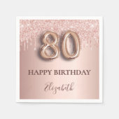 Serviette En Papier 80e anniversaire rose or blush parties scintillant (Devant)