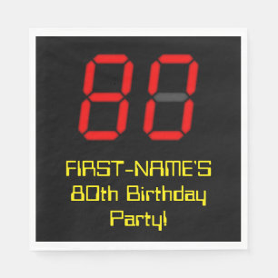 Serviette En Papier 80e anniversaire : Rouge Digital Clock Style "80"