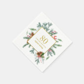 Serviette En Papier 80e anniversaire Rustic Winter Greenery Bow rouge (Coin)