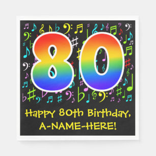 Serviette En Papier 80e anniversaire - Symboles de musique colorée, a