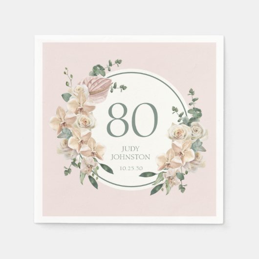Serviette En Papier 80e anniversaire Tropical Floral (Devant)
