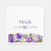 Serviette En Papier 80e anniversaire violet pansies fleurs blanc (Devant)