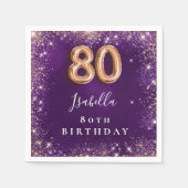 Serviette En Papier 80e anniversaire violet rose or nom (Devant)