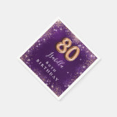 Serviette En Papier 80e anniversaire violet rose or nom (Coin)