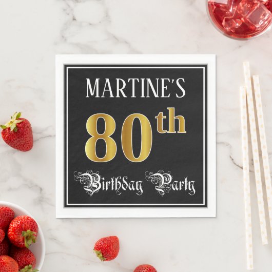 Serviette En Papier 80e Birthday Party — Fancy Script, Faux Gold Look (En situation)