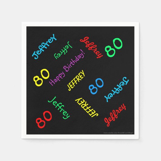 Serviette En Papier 80e fête d'anniversaire Noms répétitifs Papier noi (Devant)