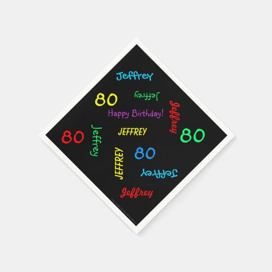 Serviette En Papier 80e fête d'anniversaire Noms répétitifs Papier noi (Coin)
