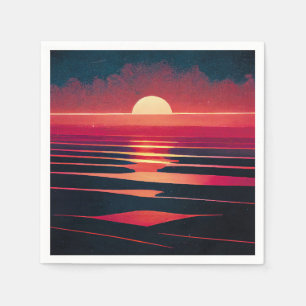 Serviette En Papier 80s Synthwave Red Sea and Vintage Sunset