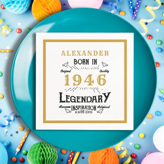 Serviette En Papier 80th Birthday Born 1946 White Gold Legend