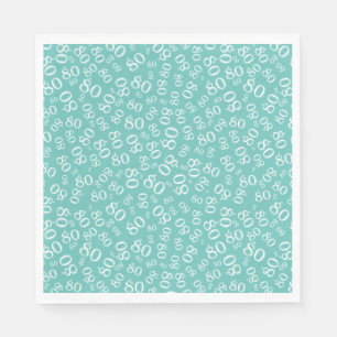 Serviette En Papier 80th Birthday Party Numéro Motif Turquoise/blanc