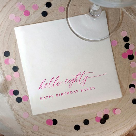 Serviette En Papier 80th Birthday Party Pink Hello 80 Modern Elegant
