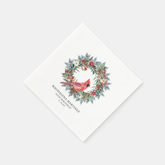 Serviette En Papier 80th Birthday Red Cardinal Wreath Custom Cocktail (Coin)