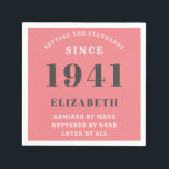 Serviette En Papier 80th Birthday Standards Born 1941 Pink Ajouter un<br><div class="desc">80ème anniversaire normes né 1941 serviette rose et gris. Customisez facilement le texte de cette serviette d'anniversaire en utilisant le modèle fourni. Une partie de la gamme de normes d'établissement de cartes et cadeaux..</div>