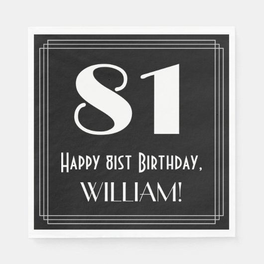 Serviette En Papier 81e anniversaire ~ Art Déco Inspiré Look "81", Nom (Devant)