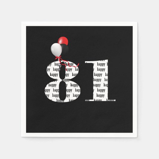Serviette En Papier 81e anniversaire ballons de fête (Devant)