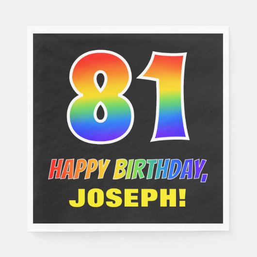 Serviette En Papier 81e anniversaire : Bold, amusant, simple, arc-en-c (Devant)