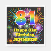 Serviette En Papier 81e anniversaire : Fun Motif feux d'artifice + Arc (Devant)