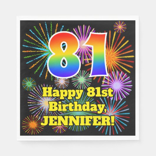 Serviette En Papier 81e anniversaire : Fun Motif feux d'artifice + Arc (Devant)