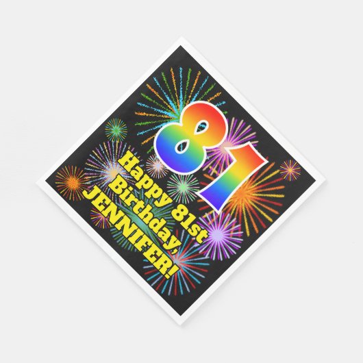 Serviette En Papier 81e anniversaire : Fun Motif feux d'artifice + Arc (Coin)