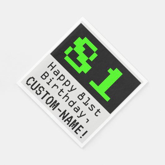 Serviette En Papier 81e anniversaire - Nerdy / Geeky Style "81" & Nom (Coin)