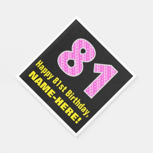 Serviette En Papier 81e anniversaire : Pink Stripes and Hearts "81" + (Coin)