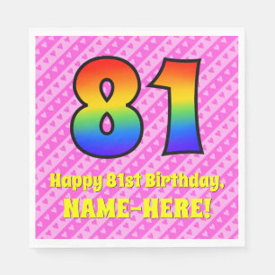 Serviette En Papier 81e anniversaire : Pink Stripes & Hearts, Rainbow 