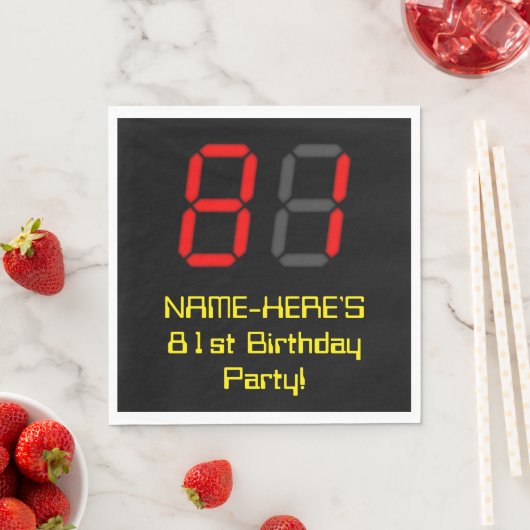 Serviette En Papier 81e anniversaire : Rouge Digital Clock Style "81"  (En situation)
