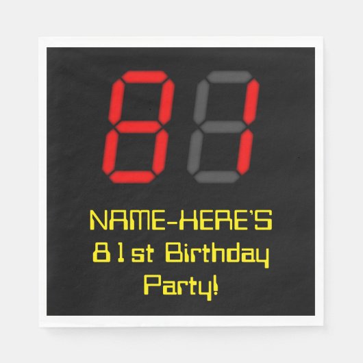 Serviette En Papier 81e anniversaire : Rouge Digital Clock Style "81" (Devant)
