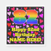Serviette En Papier 82e anniversaire : Amour Hearts Motif, Arc-en-ciel (Devant)