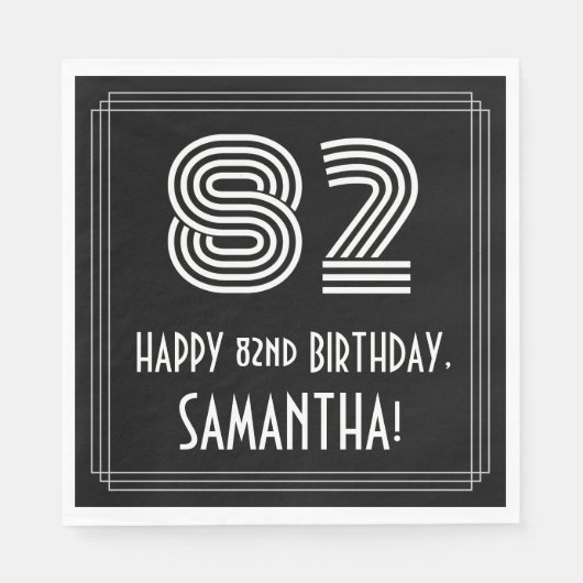 Serviette En Papier 82e anniversaire : Art Déco Inspiré Look "82" + No (Devant)