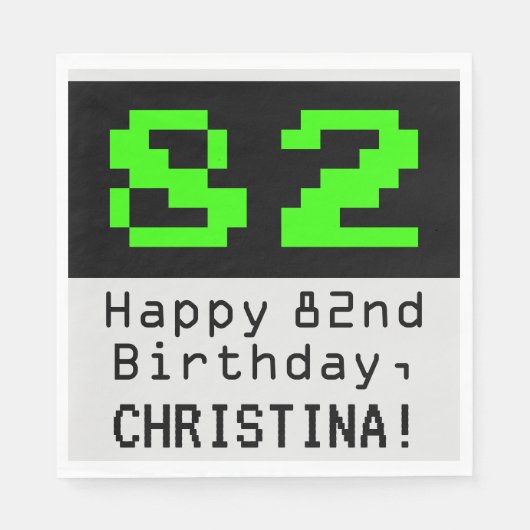 Serviette En Papier 82e anniversaire - Nerdy / Geeky Style "82" & Nom (Devant)