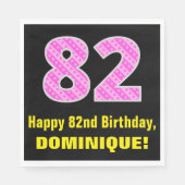 Serviette En Papier 82e anniversaire : Pink Stripes and Hearts "82" +  (Devant)