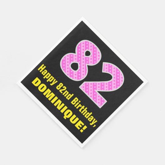 Serviette En Papier 82e anniversaire : Pink Stripes and Hearts "82" +  (Coin)