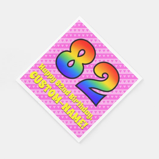 Serviette En Papier 82e anniversaire : Pink Stripes & Hearts, Arc en c (Coin)